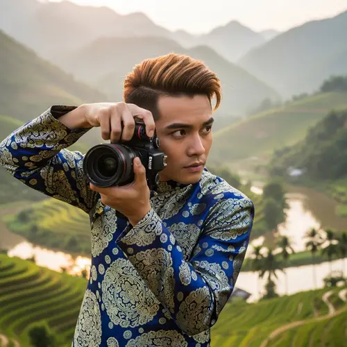 Handsome Vietnamese Male Photographer Capturing Scenic Beauty