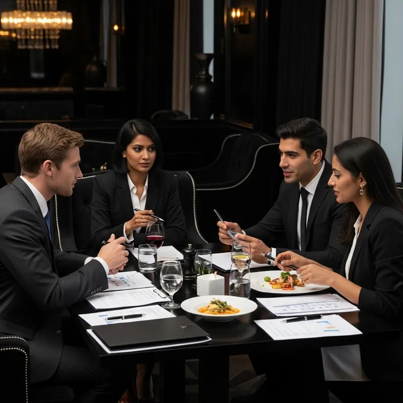 Rich Businessmen Meeting in Black Luxury Restaurant