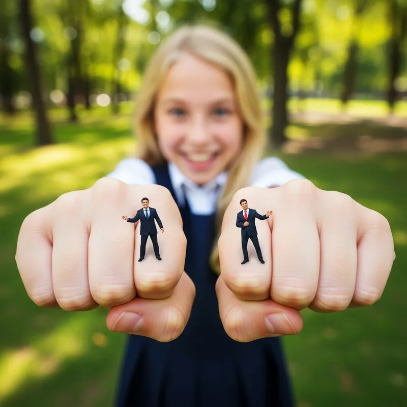 Creative Prank: Tiny Businessmen Squeezed by Playful Student