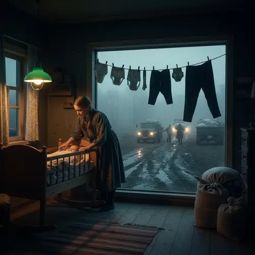 Elderly Russian Peasant Scene | Gentle Cradle Rocking at Night