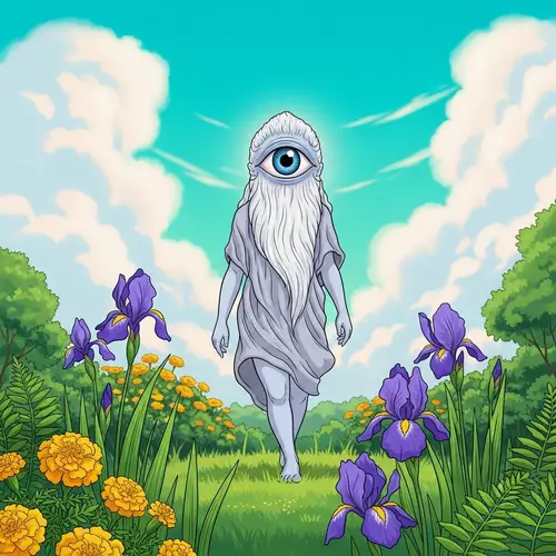 Ethereal Illuminati Deity in Lush Landscape