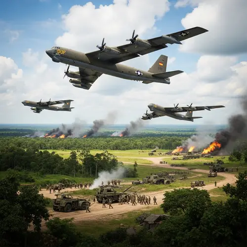 Historic Conflict Scene: B-52 Planes Soar in the Sky