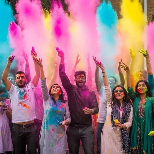 Colorful Holi Celebration with Diverse Participants