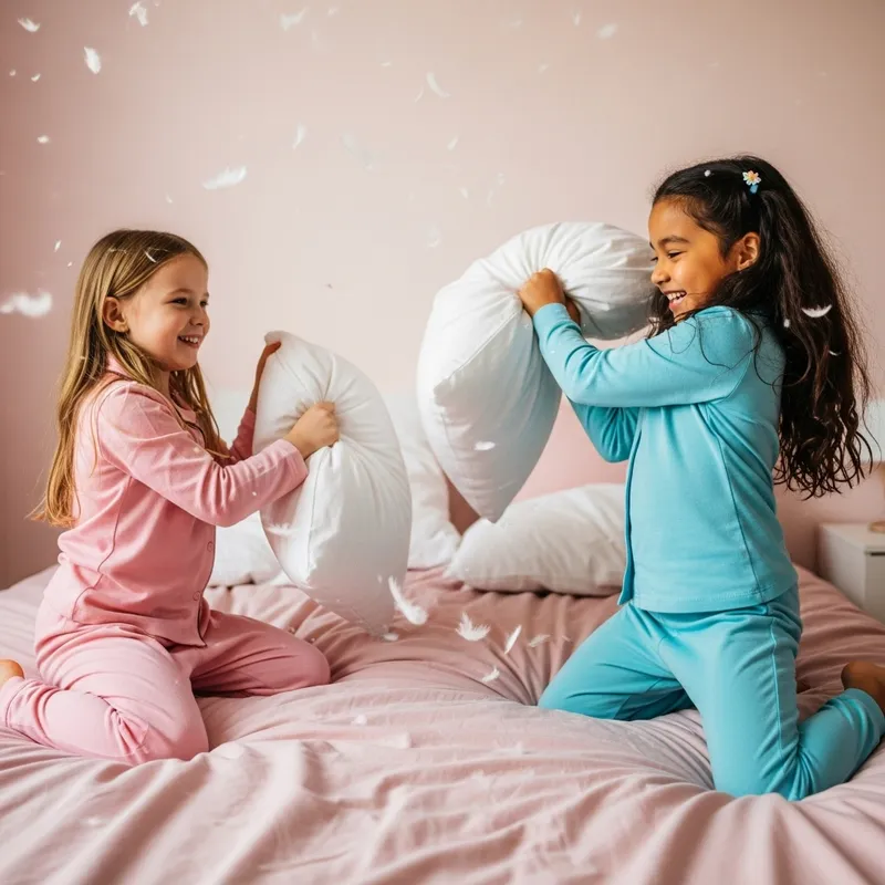 Joyful Pillow Fight: Girls in Cute Pajamas
