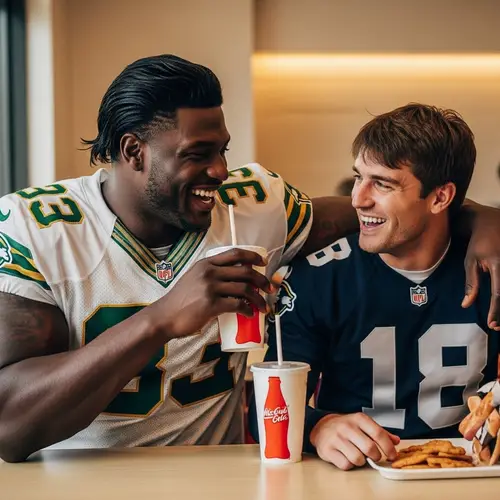 Iconic Football Players Enjoying Fast-Food Fun