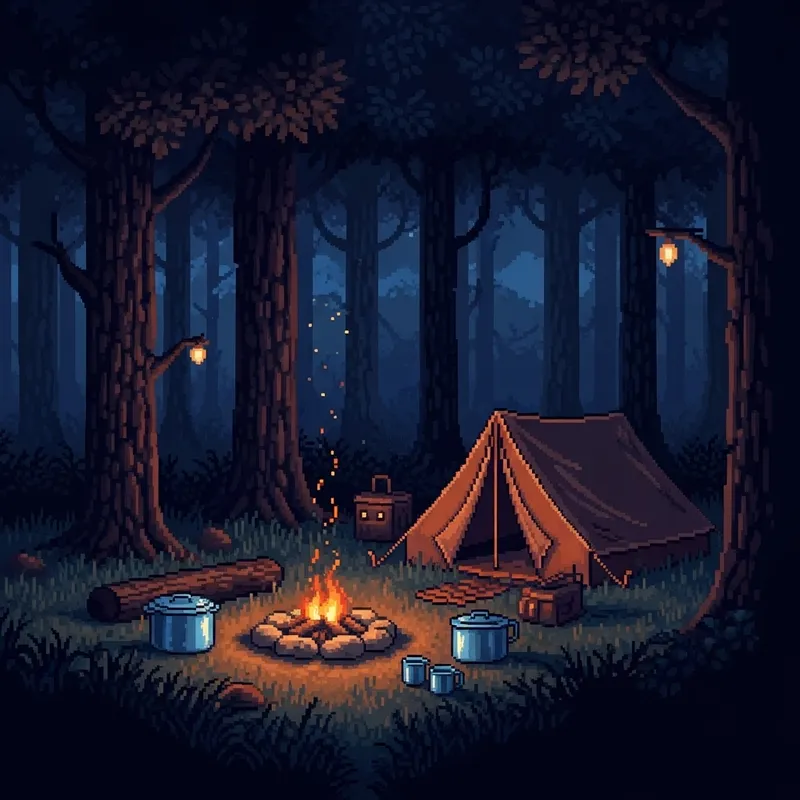 Dark Forest Camping Pixel Art Dark Forest Camping Pixel Art