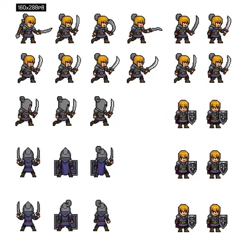 Fantasy Pixel Art Character Sprite Sheet | Action Poses | Dungeons and Dragons Style