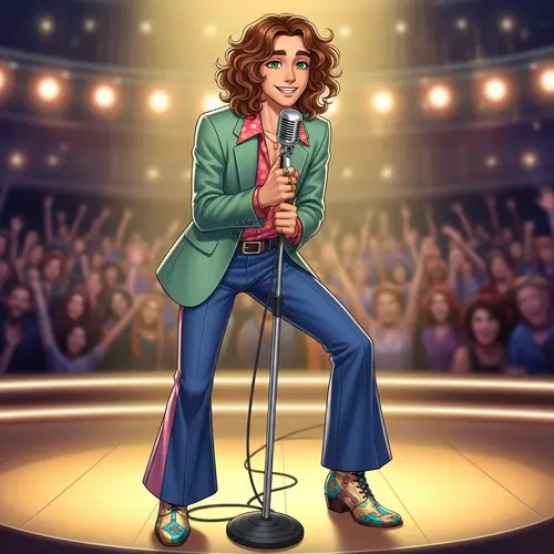 Charming Young Man Singing on Stage in Stylish Attire