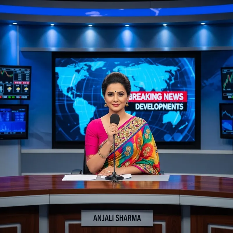 Indian Women News Anchor on Modern Set