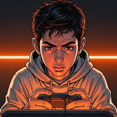Intense Gamer Boy in Japanese Manga Style | Orange Neon Theme
