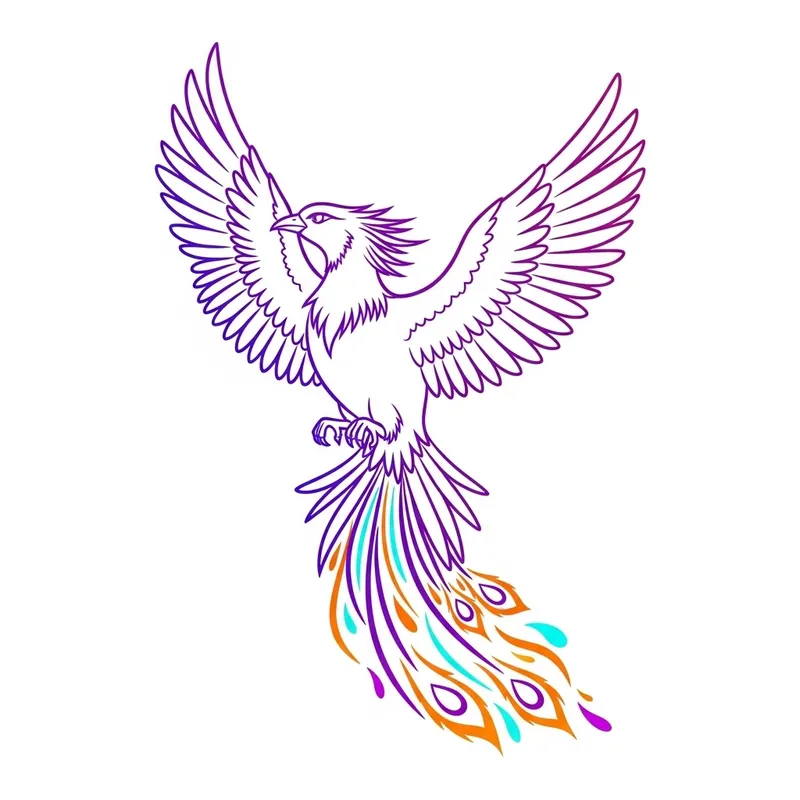 Vibrant Minimalist Phoenix Art in Purple, Orange, and Cyan
