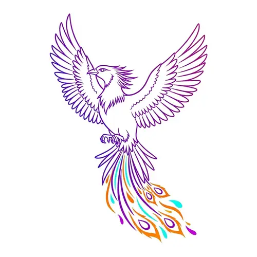 Vibrant Minimalist Phoenix Art in Purple, Orange, and Cyan