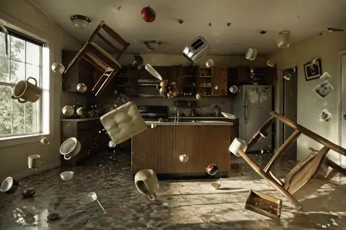 Gravity-Defying Suburban Kitchen Photograph