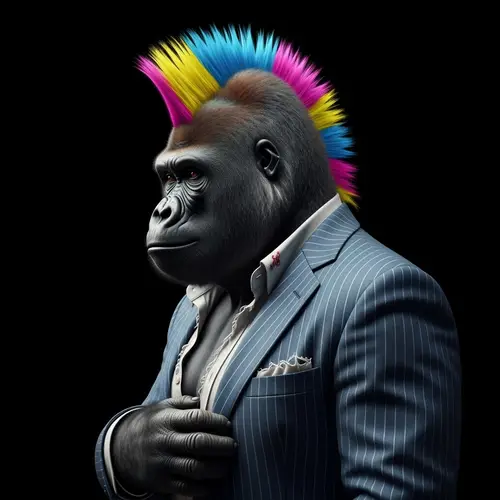 Punk Gorilla Portrait in Blue Striped Suit