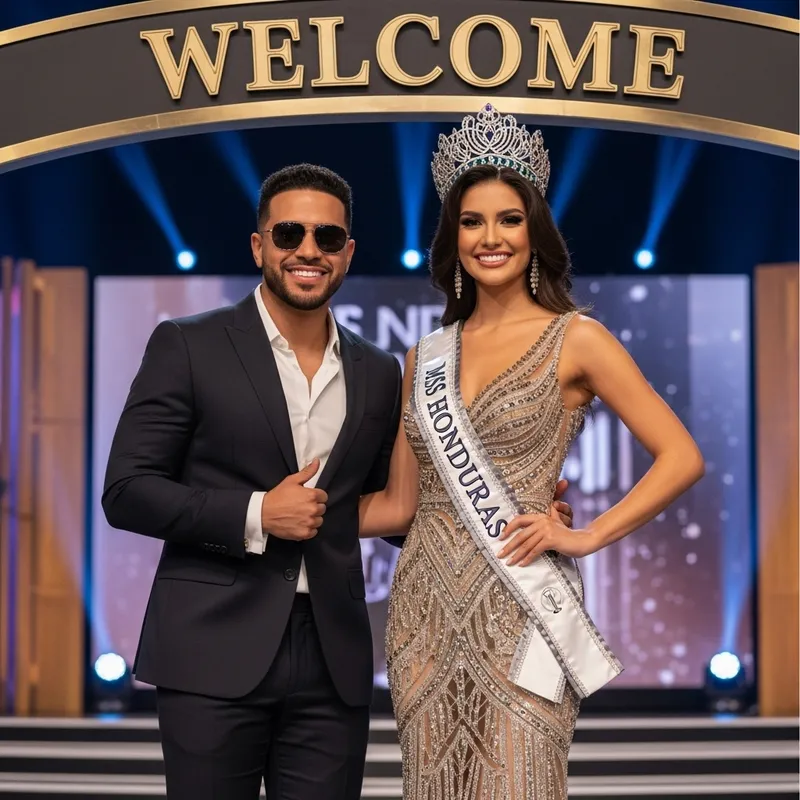 Carlos Rivera Carimaxx & Miss Honduras Universe Welcome Banner Radiance