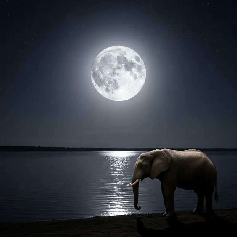 Majestic Elephant by Tranquil Moonlit Water