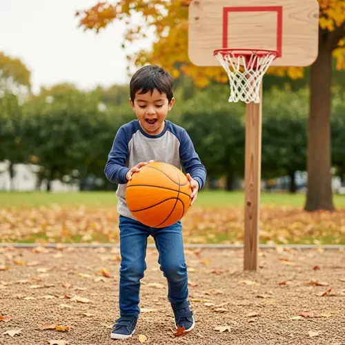 Hispanic Boy Playing Basketball with Pumpkin