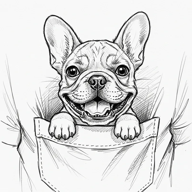 Adorable French Bulldog Puppy Sketch Peeking from Shirt Pocket