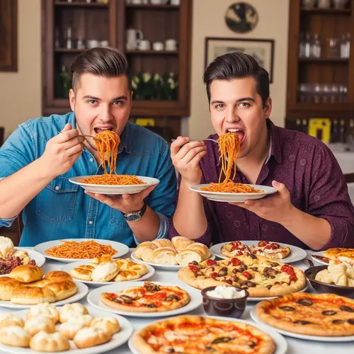Young Italian Couple Indulging in Savory Feast | Italian Cuisine