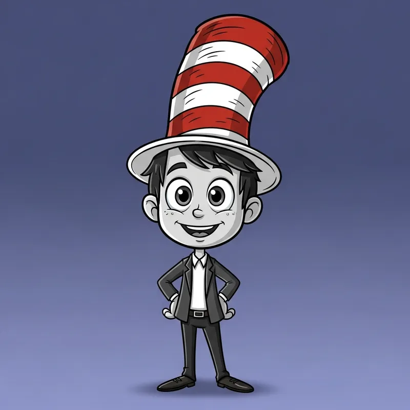 Cartoon Boy in Cat in the Hat Style