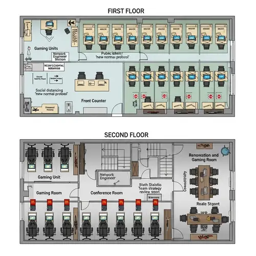 Internet Cafe Floor Plan: 20 Computer Units & eSports Gaming Setup
