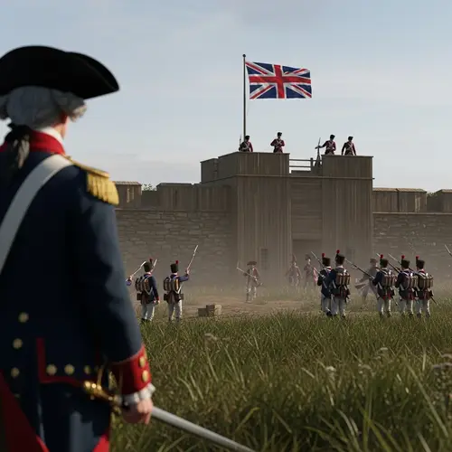 American Revolutionary War General at English Fort - Battle Scene