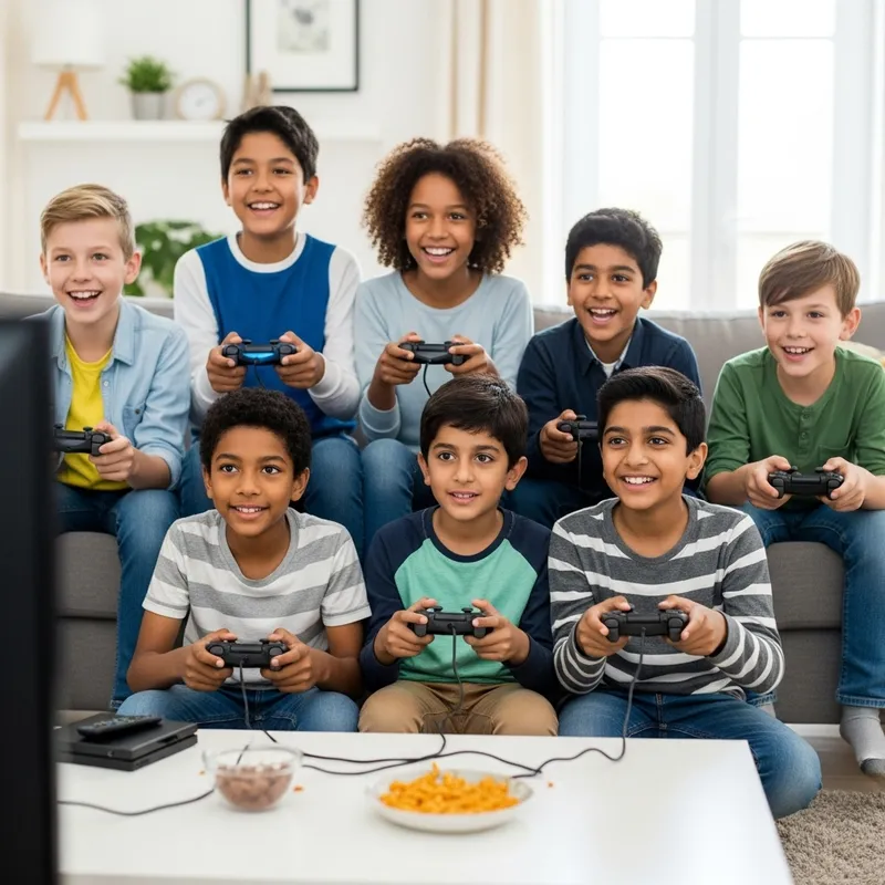 Kids at Home Having Fun Playing PS4 Together