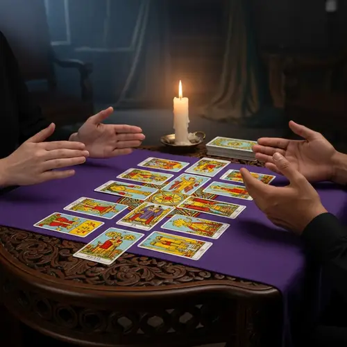 Intriguing Tarot Card Reading Scene | Mystical Table Spread