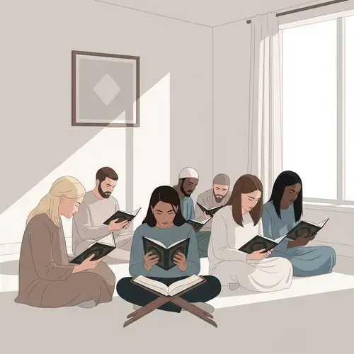 Serene Scene of Quran Companions Reading Together