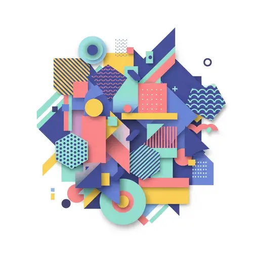 Layered Geometric Shapes: Abstract and Colorful Composition
