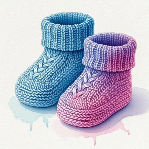 Vivid Blue & Pink Knitted Baby's Bootees | Whimsical Handmade Footwear