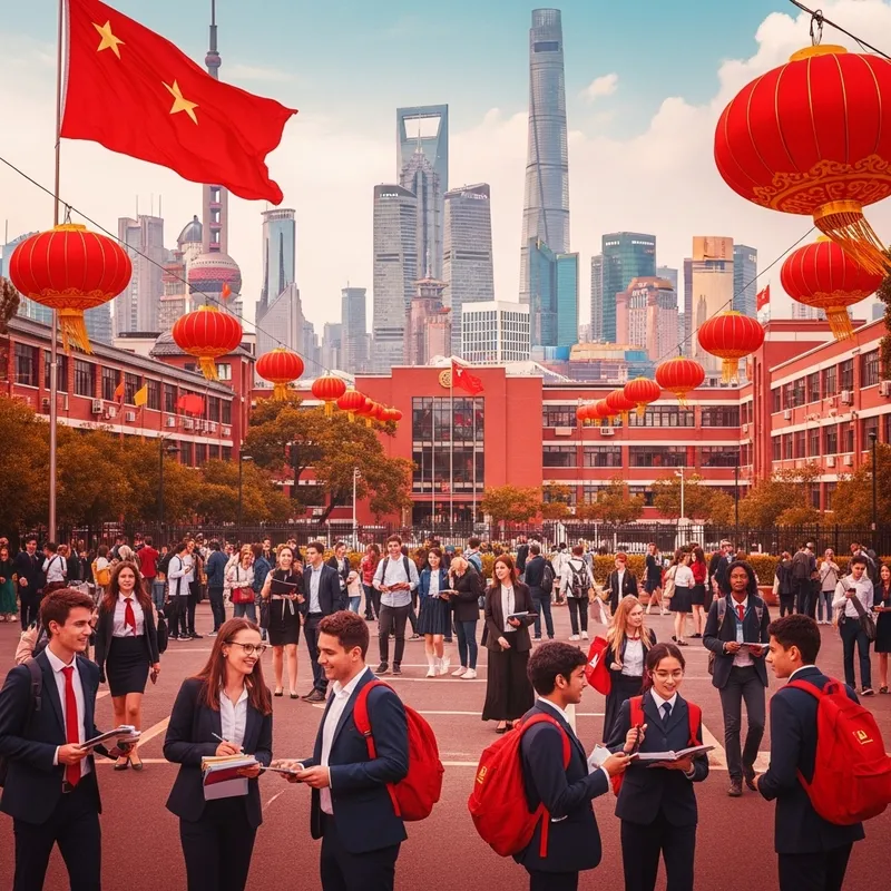 Vibrant Education in Shanghai with Red Colors
