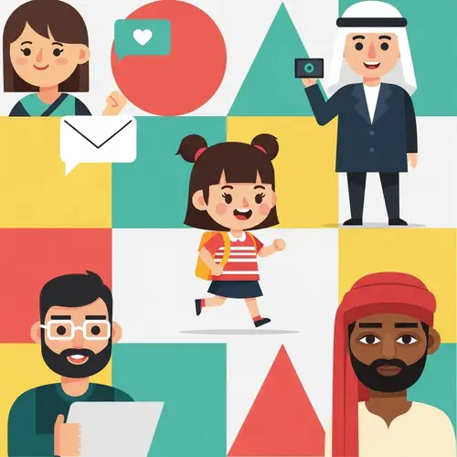 Geometric Figures & Cute Girl Running in Animation Style