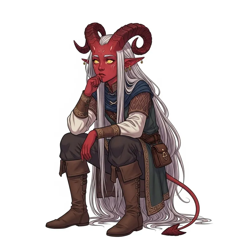 Young Tiefling with Reddish Skin and Glowing Eyes
