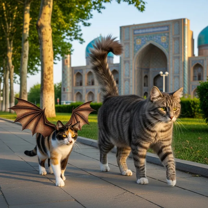 Sleek Tricolor Cat with Dragon Wings in Tashkent