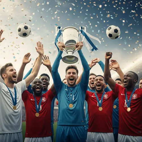 Triumphant Soccer Moment: Barcelona Players Lift Champions League Trophy