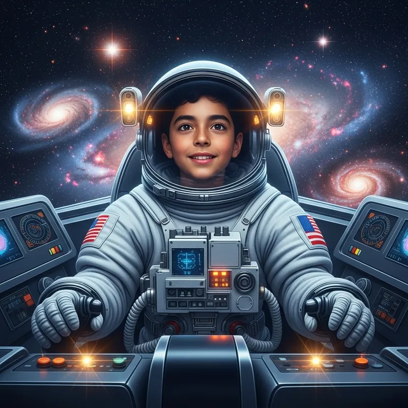 Exciting Journey: Young Hispanic Boy's Adventure in a Futuristic Spaceship