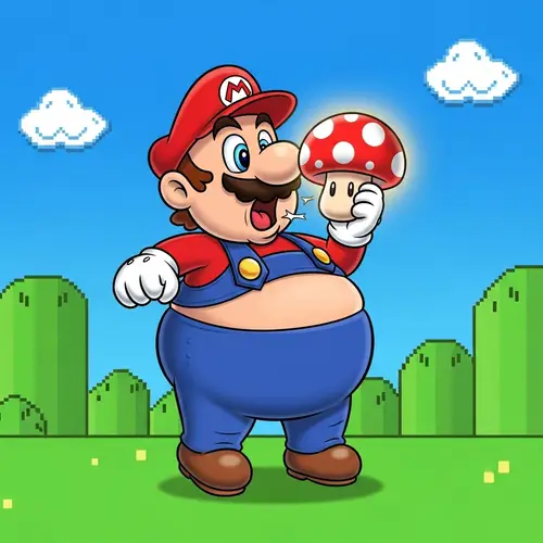 Super Mario eating mushroom and gets high

