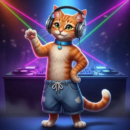 Fun Ginger Cat DJ Fursona with Headphones