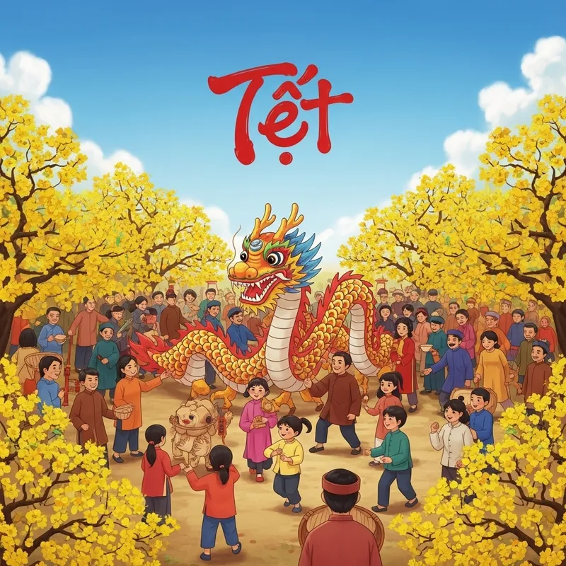 Dragon Dance at Traditional Vietnamese Tet Festival