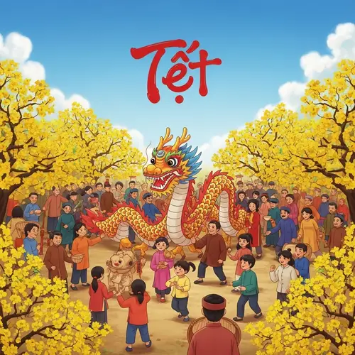 Vibrant Vietnamese Tet Festival Celebration