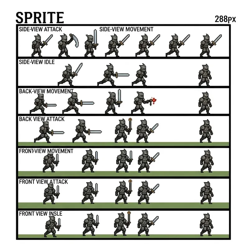 D&D Pixel Art Character Sprite Sheet | 160x288px 9-Row Animation