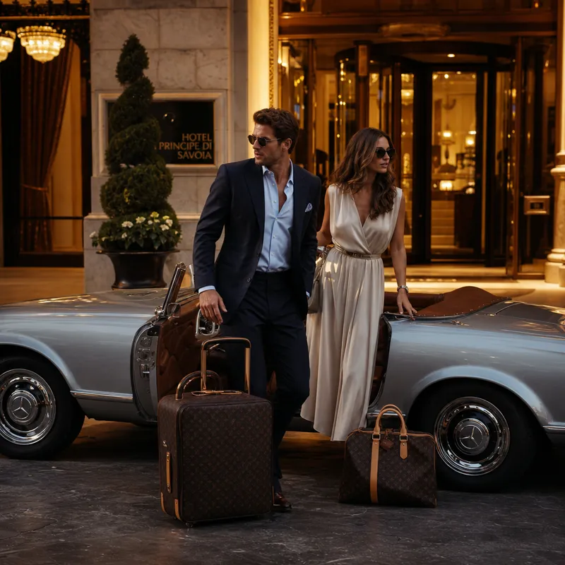 Luxury Couple at Dusk: A Classic Convertible Escape Luxury Couple at Dusk: A Classic Convertible Escape