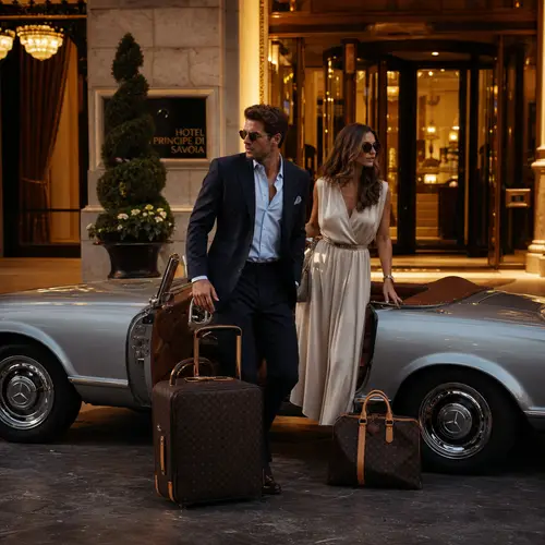 Luxury Couple at Dusk: A Classic Convertible Escape