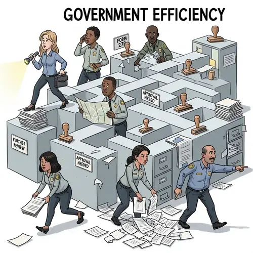 Illustration of Government Efficiency featuring Ethnically Diverse Public Service Workers