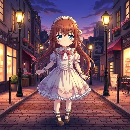 Anime-Style Character with Auburn Hair and Blue Eyes