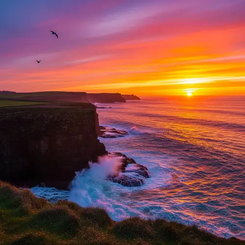 Breathtaking Sunset View Over Cliff by the Sea