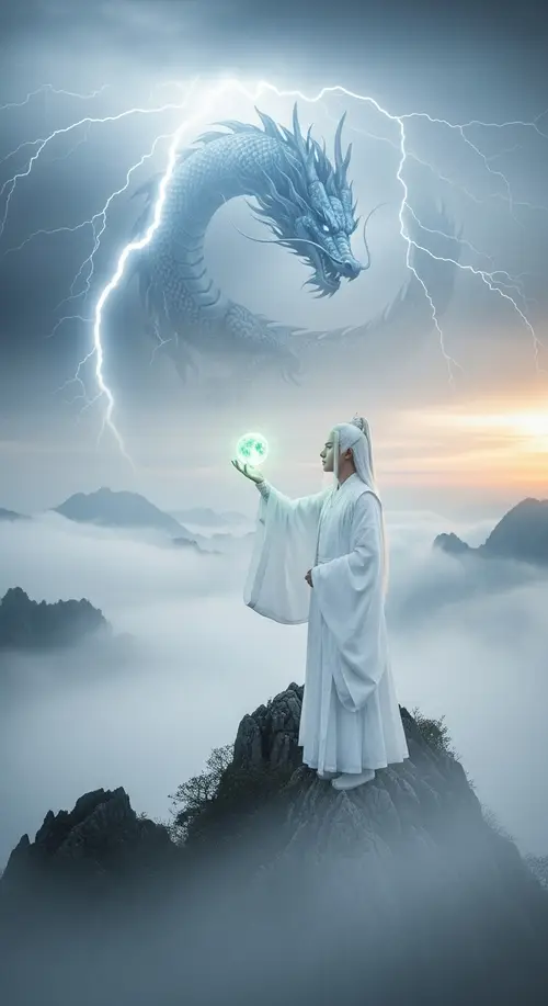 Celestial Hero: A Mystic Journey on a Mountain Peak