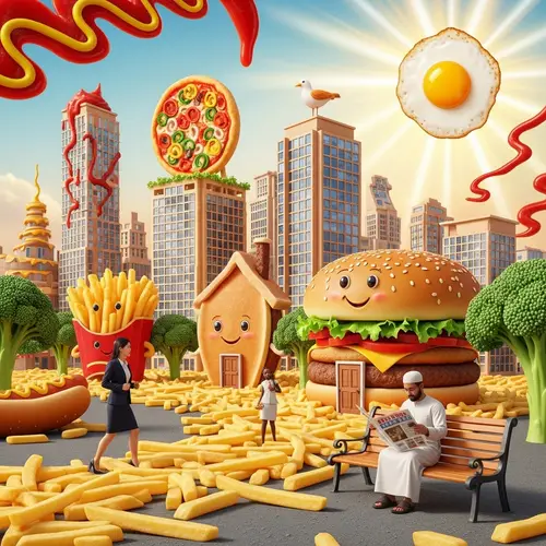 Fast Food Comes to Life in a Busy City Scene