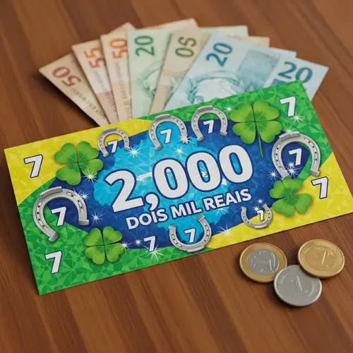 Colorful Brazilian-Style 2 Mil Reais Lottery Ticket with Lucky Symbols